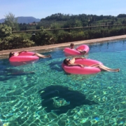 Il Borghino Retreat Centre - Pool Time Relaxing in inflatable love hearts