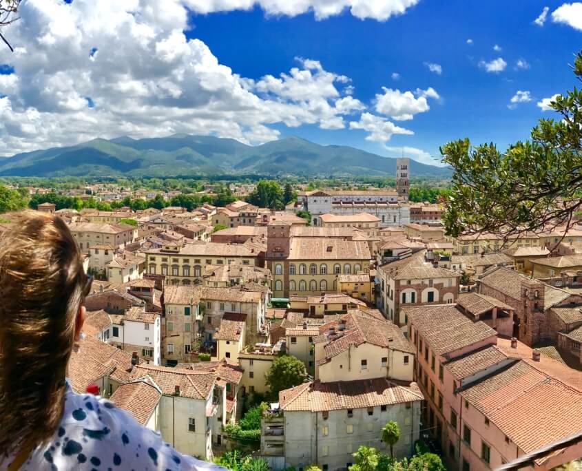 Yoga in Italy Excursion - Panorama view from Torre Guinigi tower in Lucca. Yoga Retreat Italy
